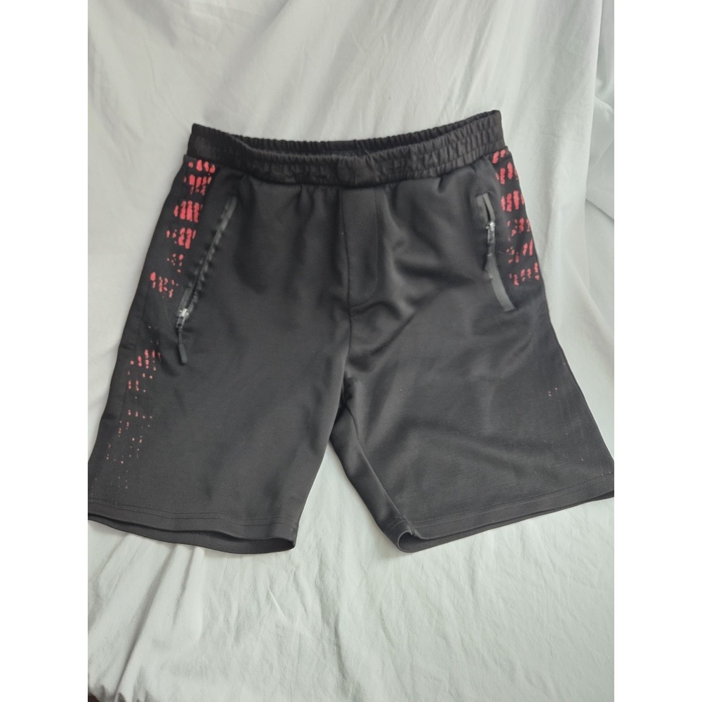 PUBLIC RECORD Men's Athletic‎ Shorts Black Red Pockets Zipper Elastic Waist